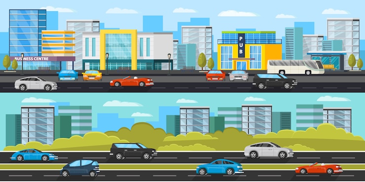 Vector gratuito banners horizontales de tráfico urbano