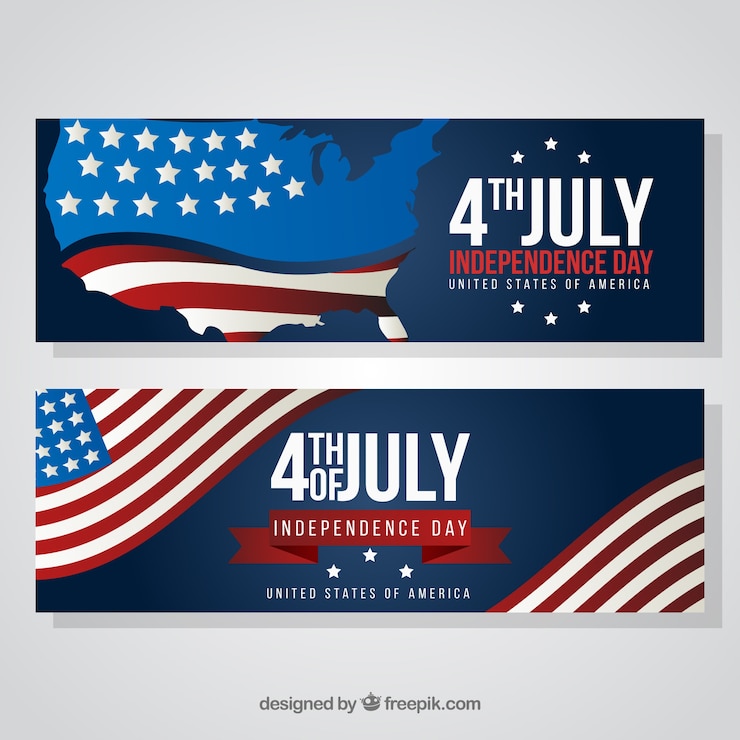 Vector gratuito banners de la independencia de ee.uu. con diseño plano