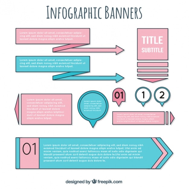 Banners infográficos azules y rosas
