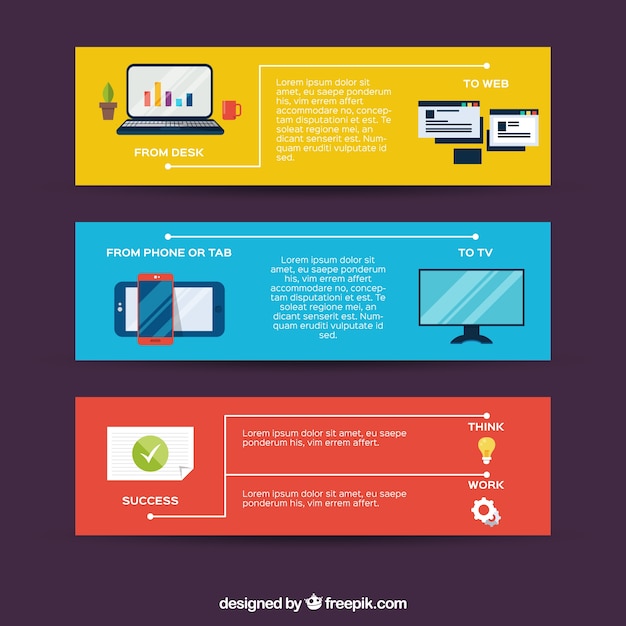 Vector gratuito banners infográficos coloridos con elementos planos