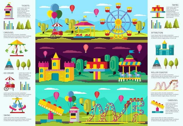 Vector gratuito banners infográficos coloridos del parque de atracciones