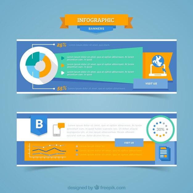 Banners infográficos planos con detalles naranjas