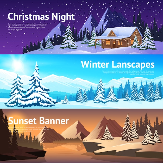 Vector gratuito banners de invierno paisaje horizontal