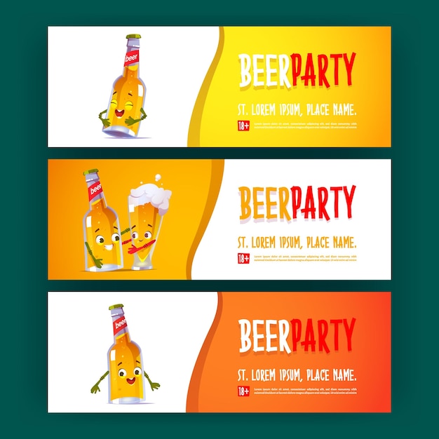 Vector gratuito banners de invitación de dibujos animados de fiesta de cerveza oktoberfest