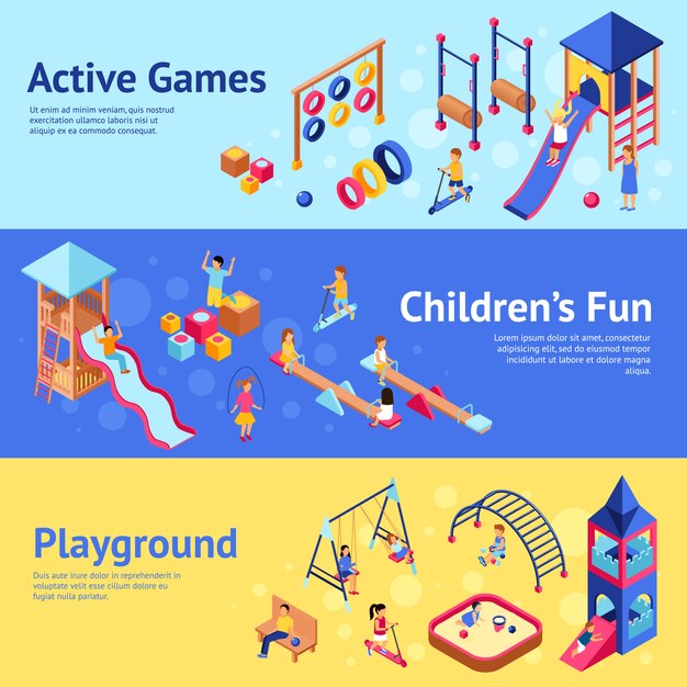 Banners isométricos de juegos infantiles