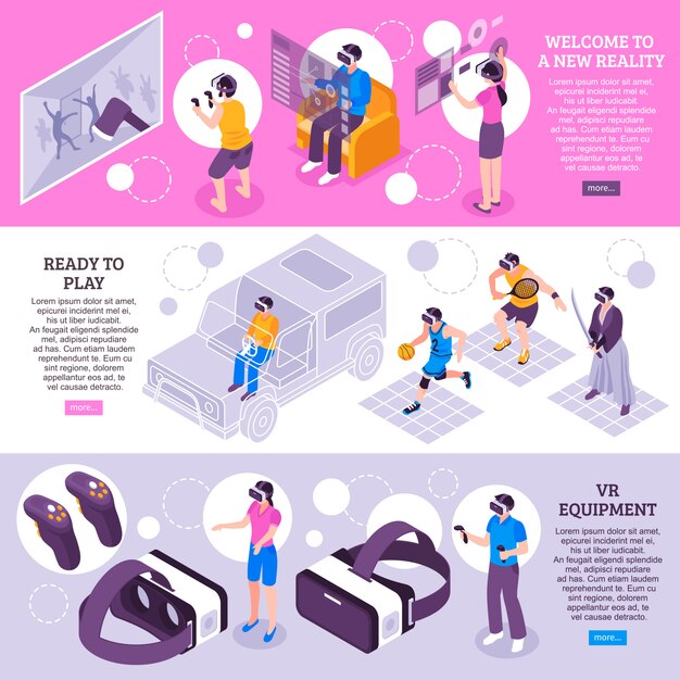 Banners isométricos de realidad virtual