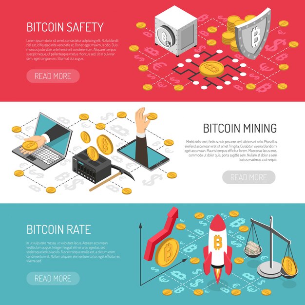 Banners isométricos de seguridad de tasa de Bitcoin