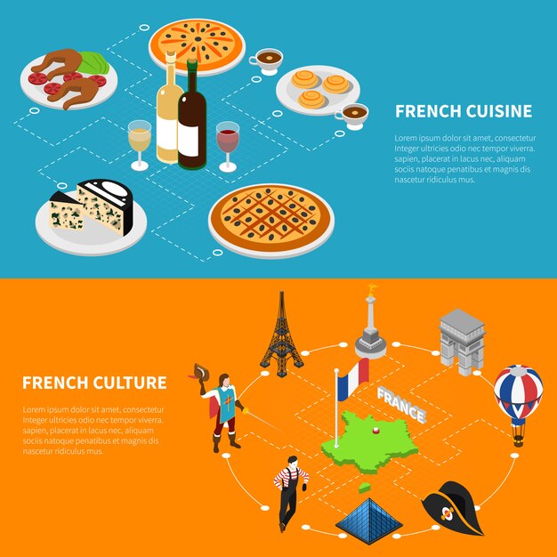 Banners isométricos de turismo de Francia