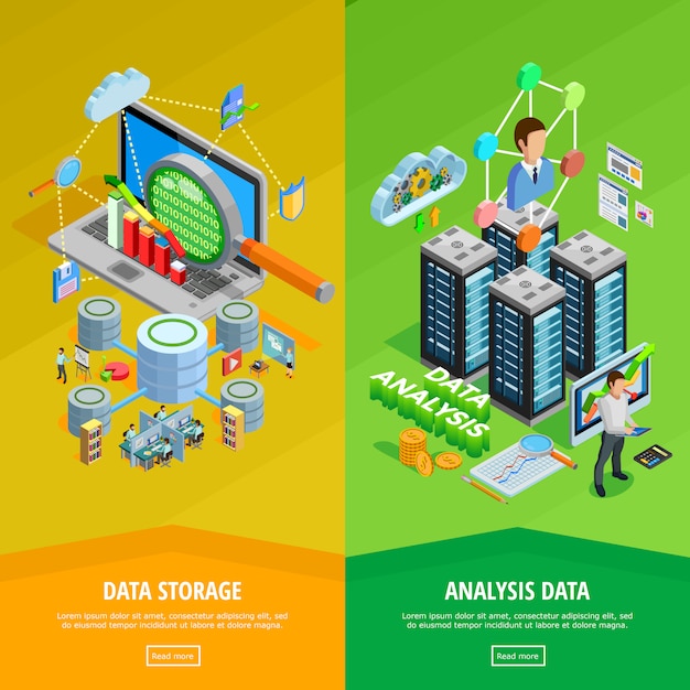 Vector gratuito banners isométricos verticales de análisis de datos