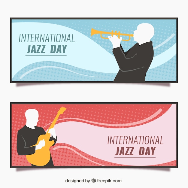 Vector gratuito banners de jazz de ondas con siluetas