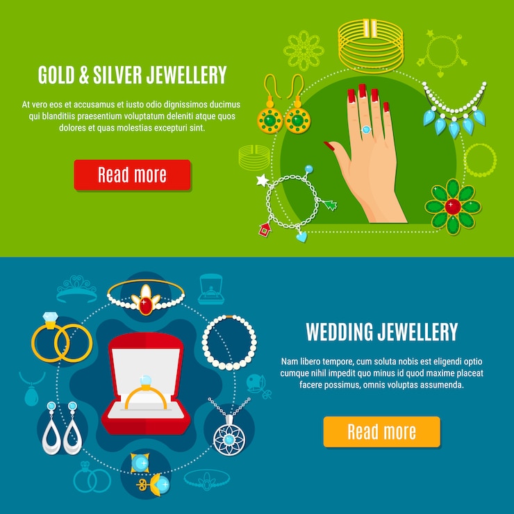 Vector gratuito banners de joyas de oro y plata