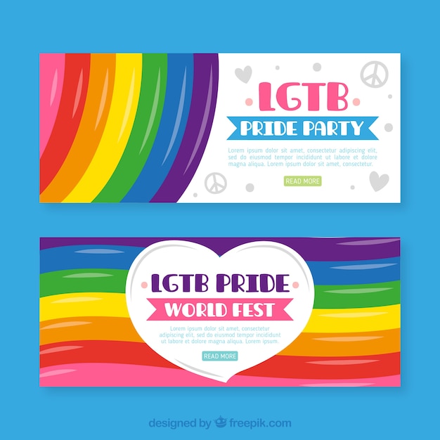 Vector gratuito banners de lgtb con colores del arcoiris