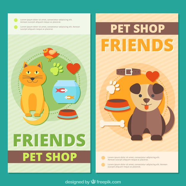 Vector gratuito banners lindos con diferentes mascotas