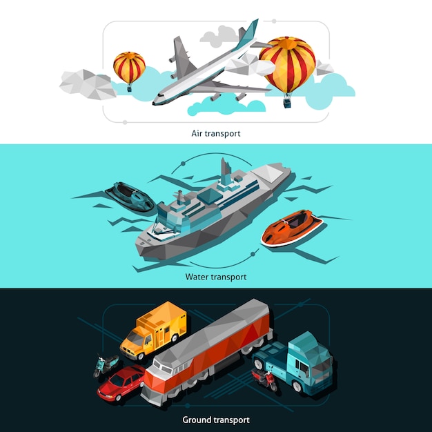 Banners de Low Poly de transporte