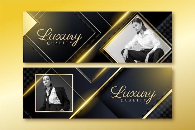 Vector gratuito banners de lujo dorado degradado con foto