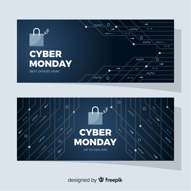 Banners de lunes cibernético en diseño plano