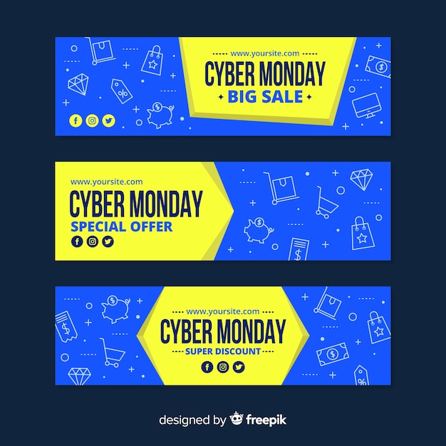 Vector gratuito banners de lunes cibernético en diseño plano