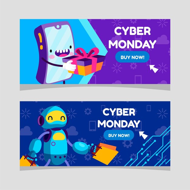 Banners de lunes cibernético en diseño plano