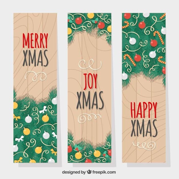 Banners de madera con bolas de navidad