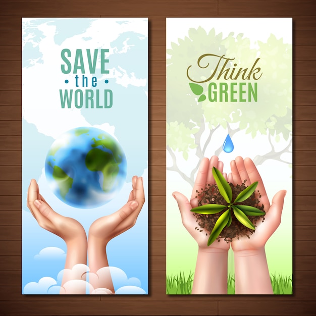 Banners de manos realistas de ecología