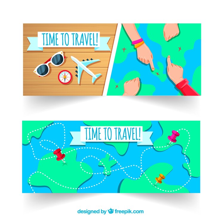 Vector gratuito banners de mapa de viaje