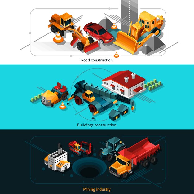 Banners de máquinas de construcción isométrica
