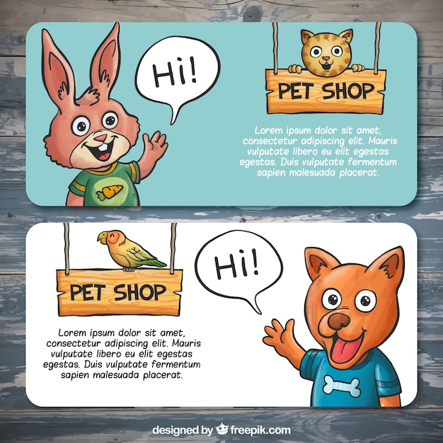 Vector gratuito banners con mascotas sonrientes