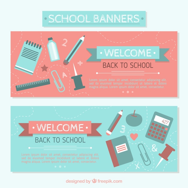 Vector gratuito banners de materiales para la vuelta al colegio