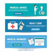 Vector gratuito banners médicos en diseño plano