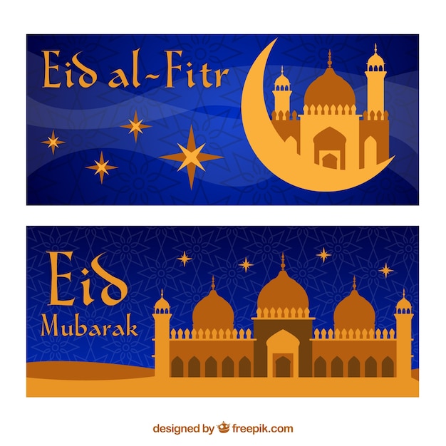 Banners de mezquita dorada de eid al-fitr