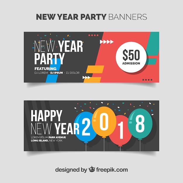 Banners modernos de año nuevo 2018