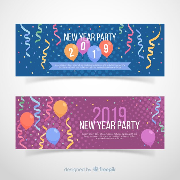 Banners modernos de año nuevo 2019