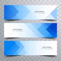 Vector gratuito banners modernos azules con formas triangulares