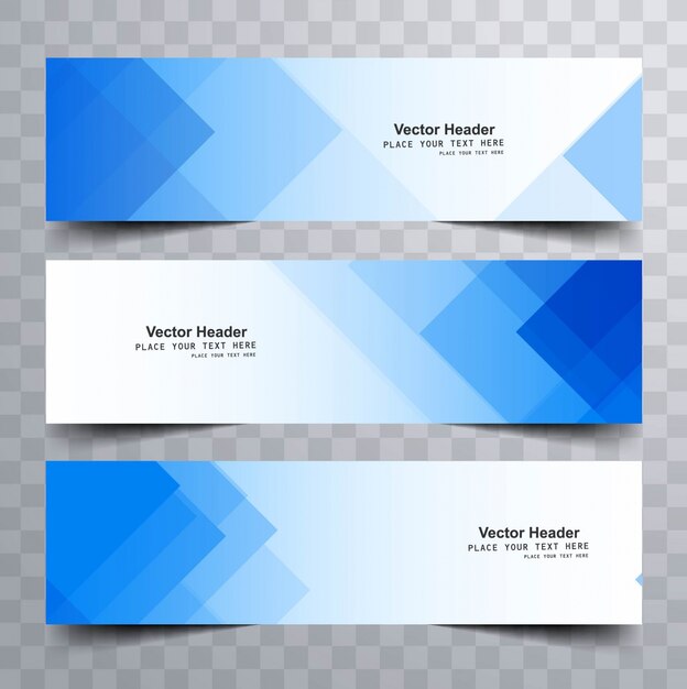 Banners modernos azules con formas triangulares