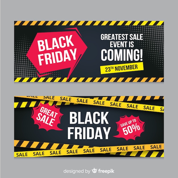 Vector gratuito banners modernos de black friday con diseño plano