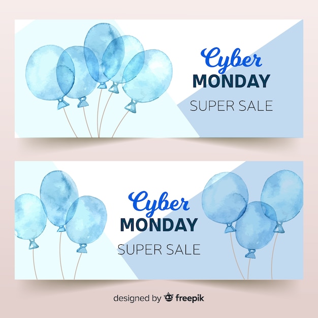 Banners modernos de cyber monday en acuarela