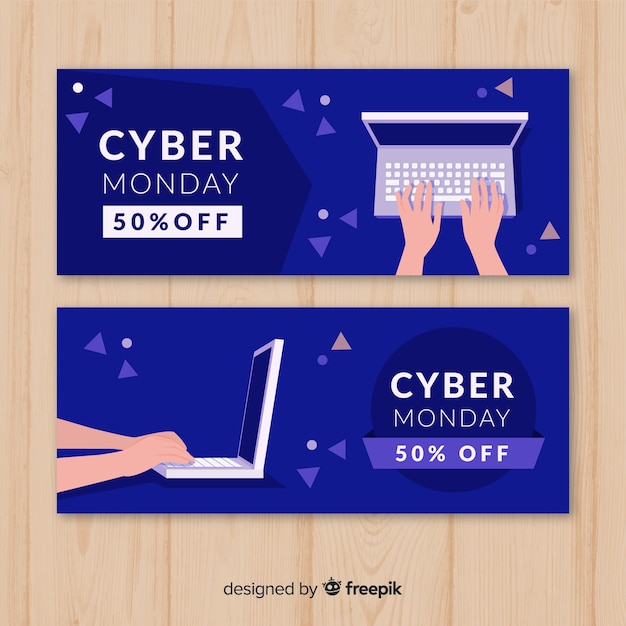 Banners modernos de cyber monday dibujados a mano