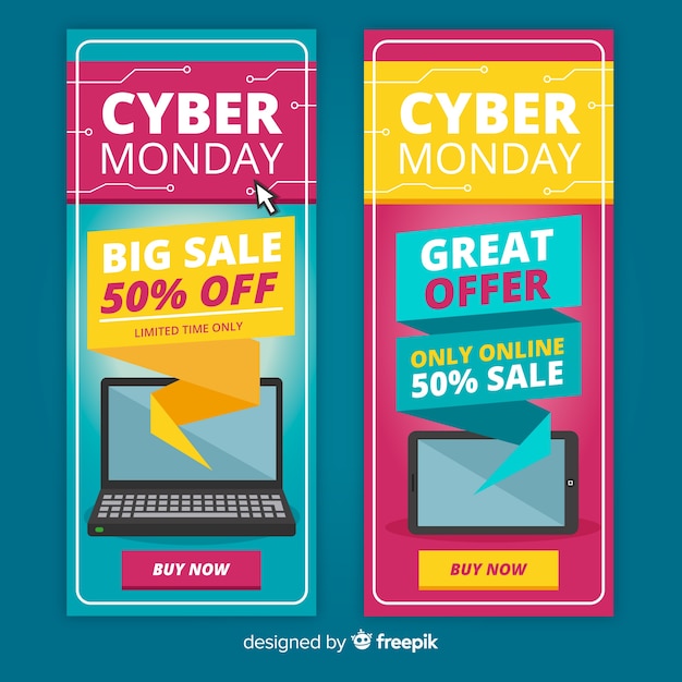 Vector gratuito banners modernos de cyber monday dibujados a mano