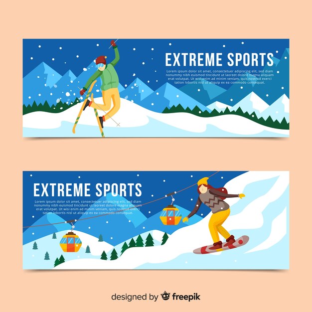 Banners modernos de deportes de invierno