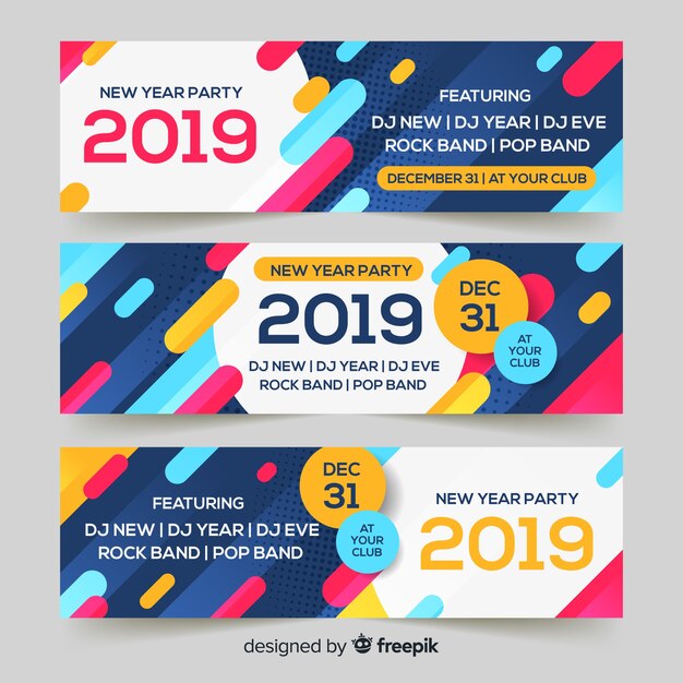 Banners modernos de fiesta de fin de año con diseño abstracto