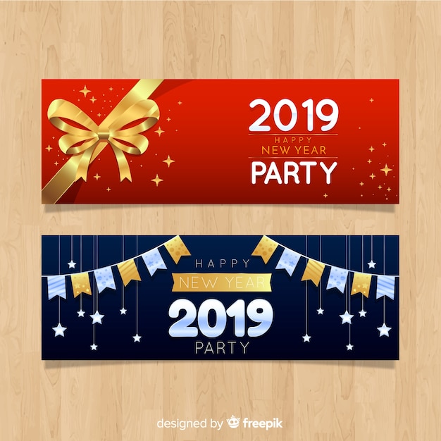 Vector gratuito banners modernos de fiesta de fin de año con diseño plano