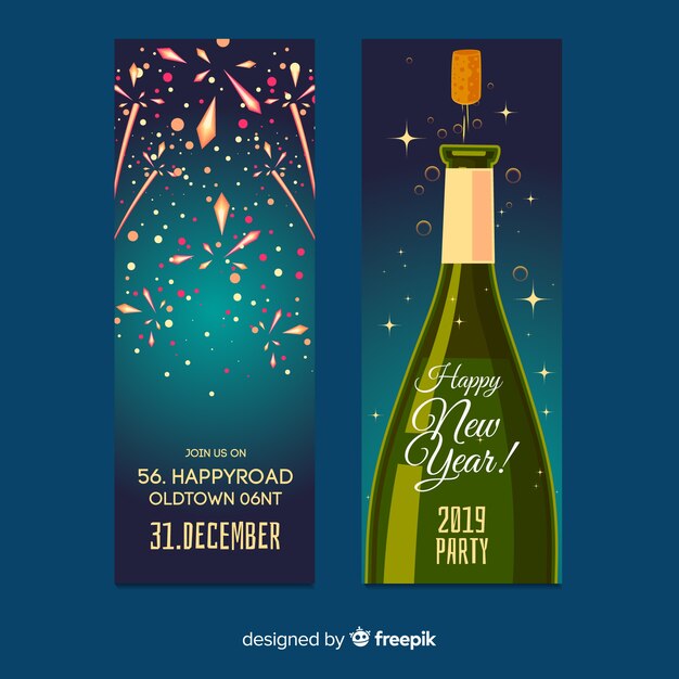 Banners modernos de fiesta de fin de año con diseño plano