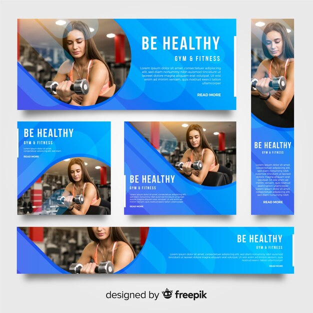 Banners modernos de gimnasio con foto
