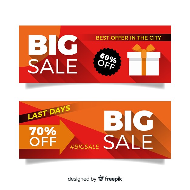 Banners modernos de grandes rebajas con diseño plano