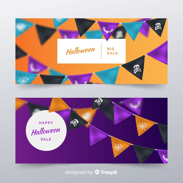 Vector gratuito banners modernos de halloween con diseño realista