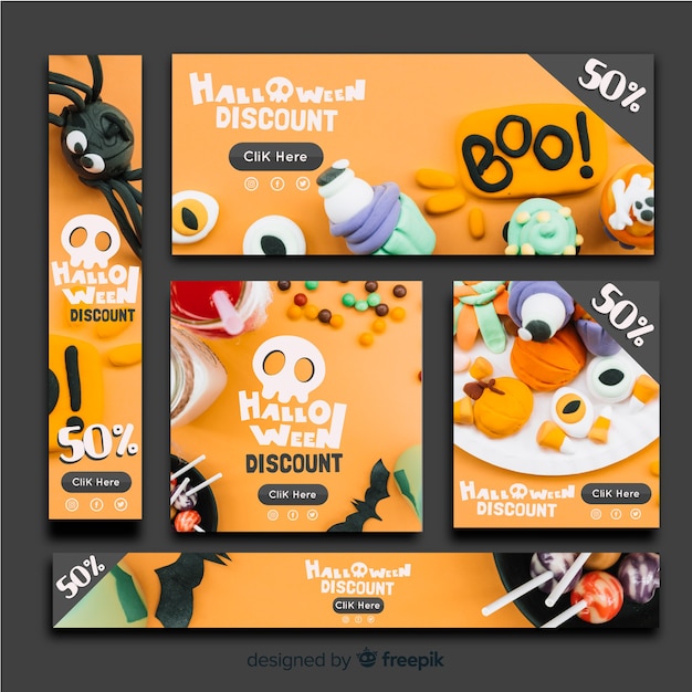 Vector gratuito banners modernos de halloween con diseño realista