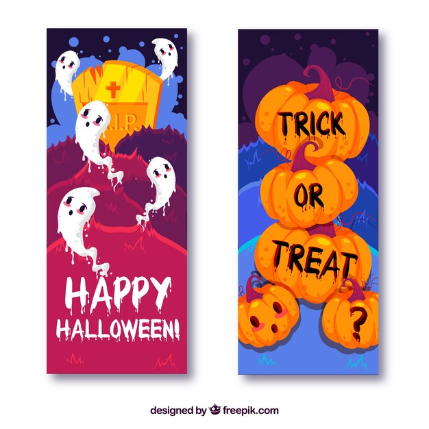 Banners modernos de halloween con estilo colorido