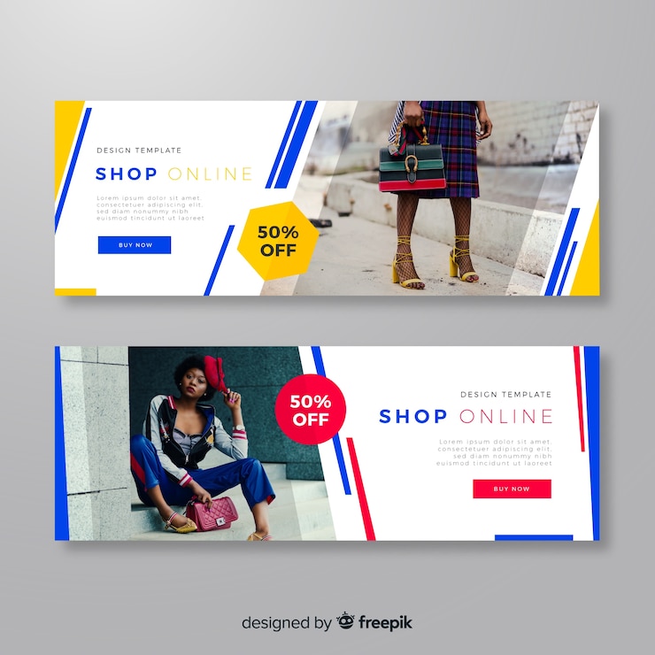 Vector gratuito banners modernos de moda con foto