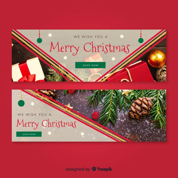 Banners modernos de navidad con foto