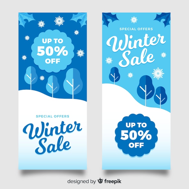 Banners modernos de rebajas de invierno